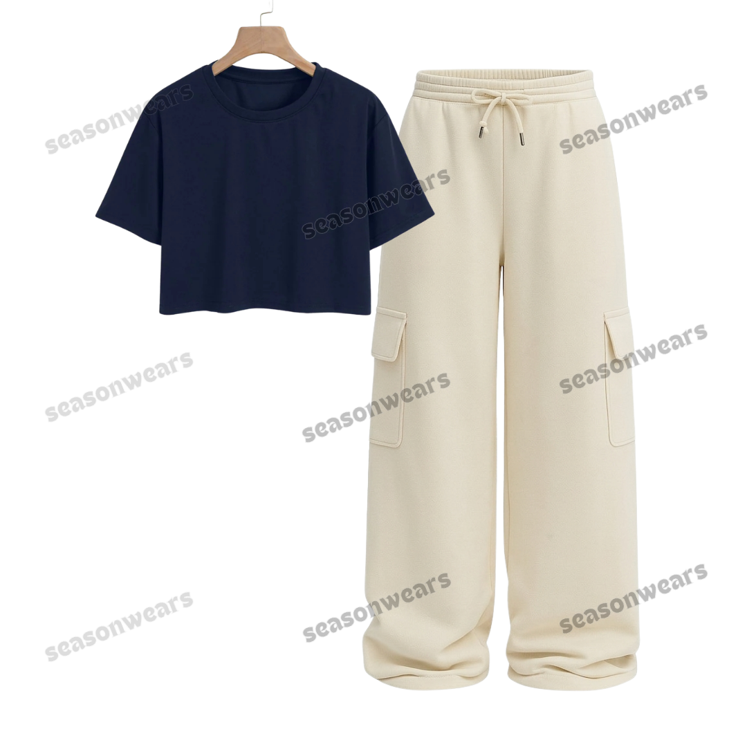 Crop Tee With Cream Wide Leg Cargo
