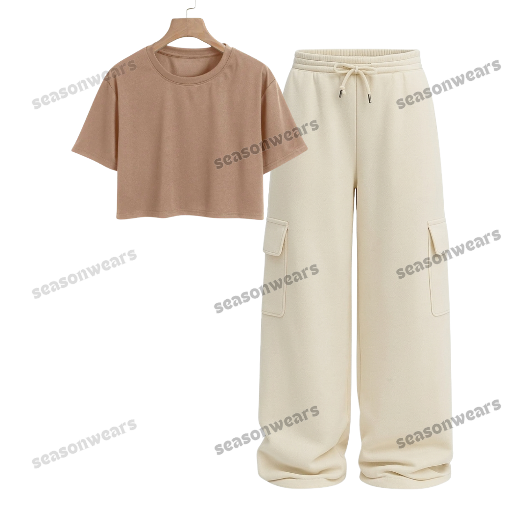Crop Tee With Cream Wide Leg Cargo