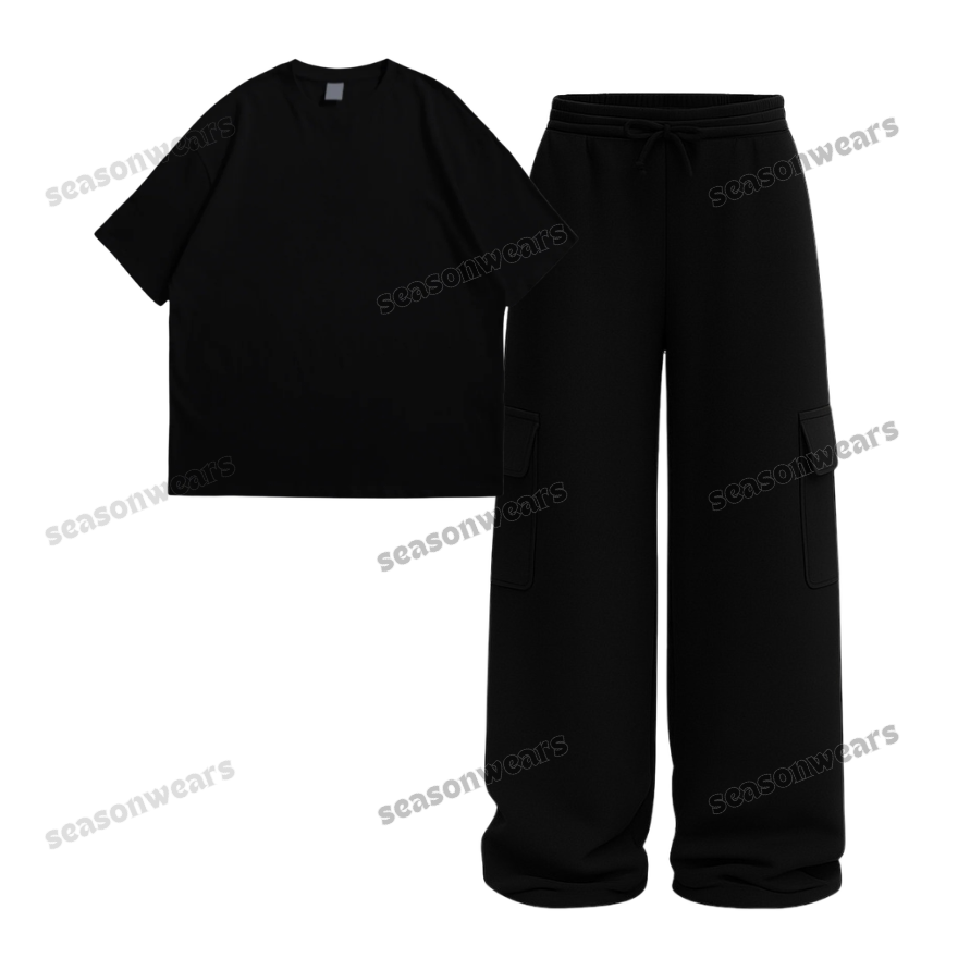 Oversize Drop Shoulder Tee With Black Wide leg Cargo