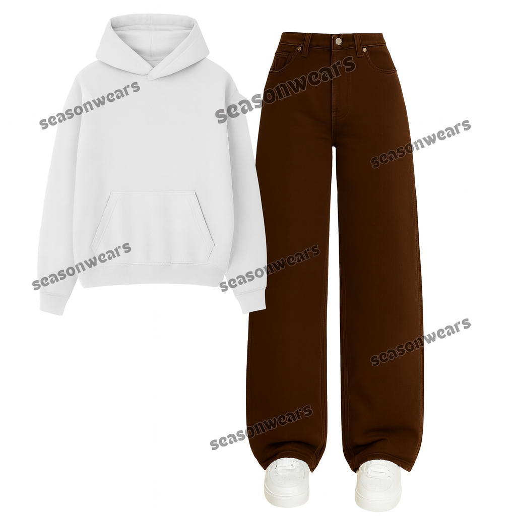 Brown Wide Leg jeans With Hoodie