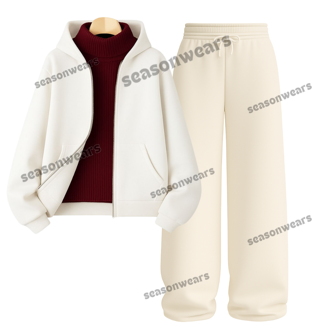 Straight Leg Trouser With White Zipper & Maroon Highneck