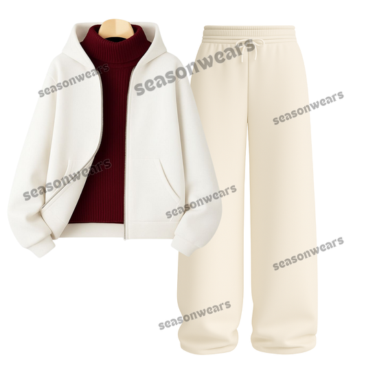 Straight Leg Trouser With White Zipper & Maroon Highneck