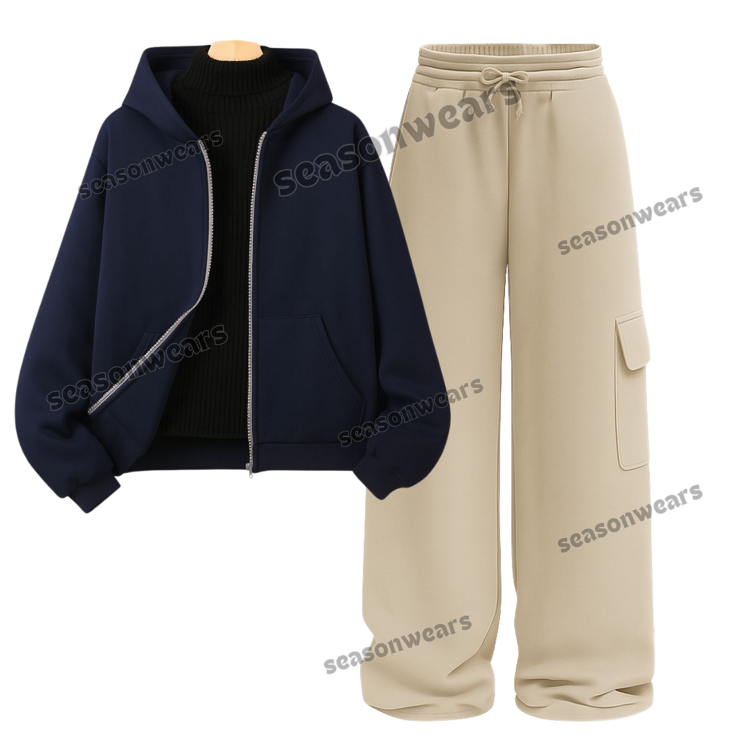 Straight Leg Cargo With NavyBlue Zipper & Black Highneck