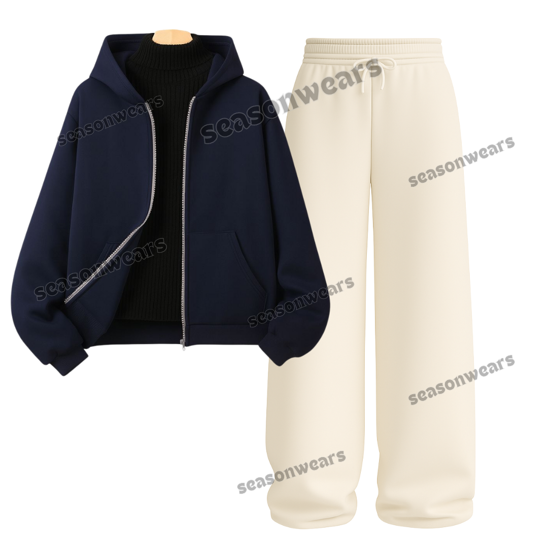 Straight Leg Trouser With NavyBlue Zipper & Black Highneck