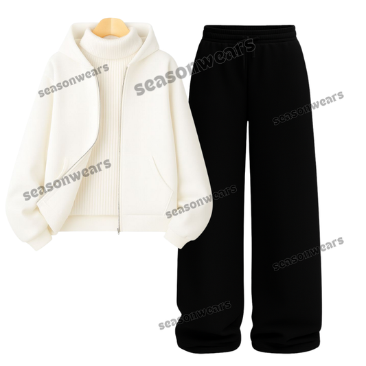 Straight Leg Trouser With White Zipper & White Highneck