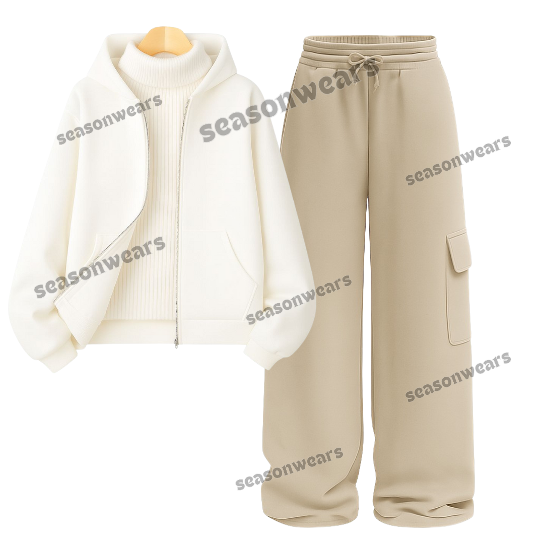 Straight Leg Cargo With White Zipper & White Highneck