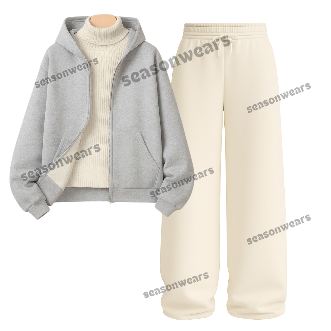 Straight Leg Trouser With Light grey Zipper & White Highneck