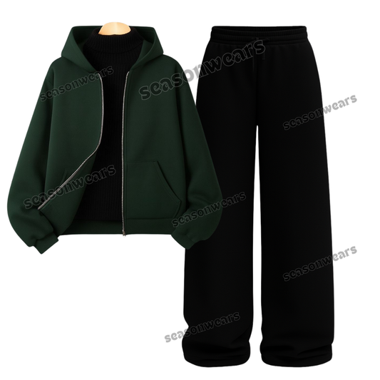 Straight Leg Trouser With Darkgreen Zipper & Black Highneck