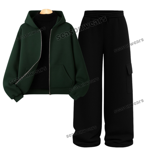 Straight Leg Cargo With Darkgreen Zipper & Black Highneck