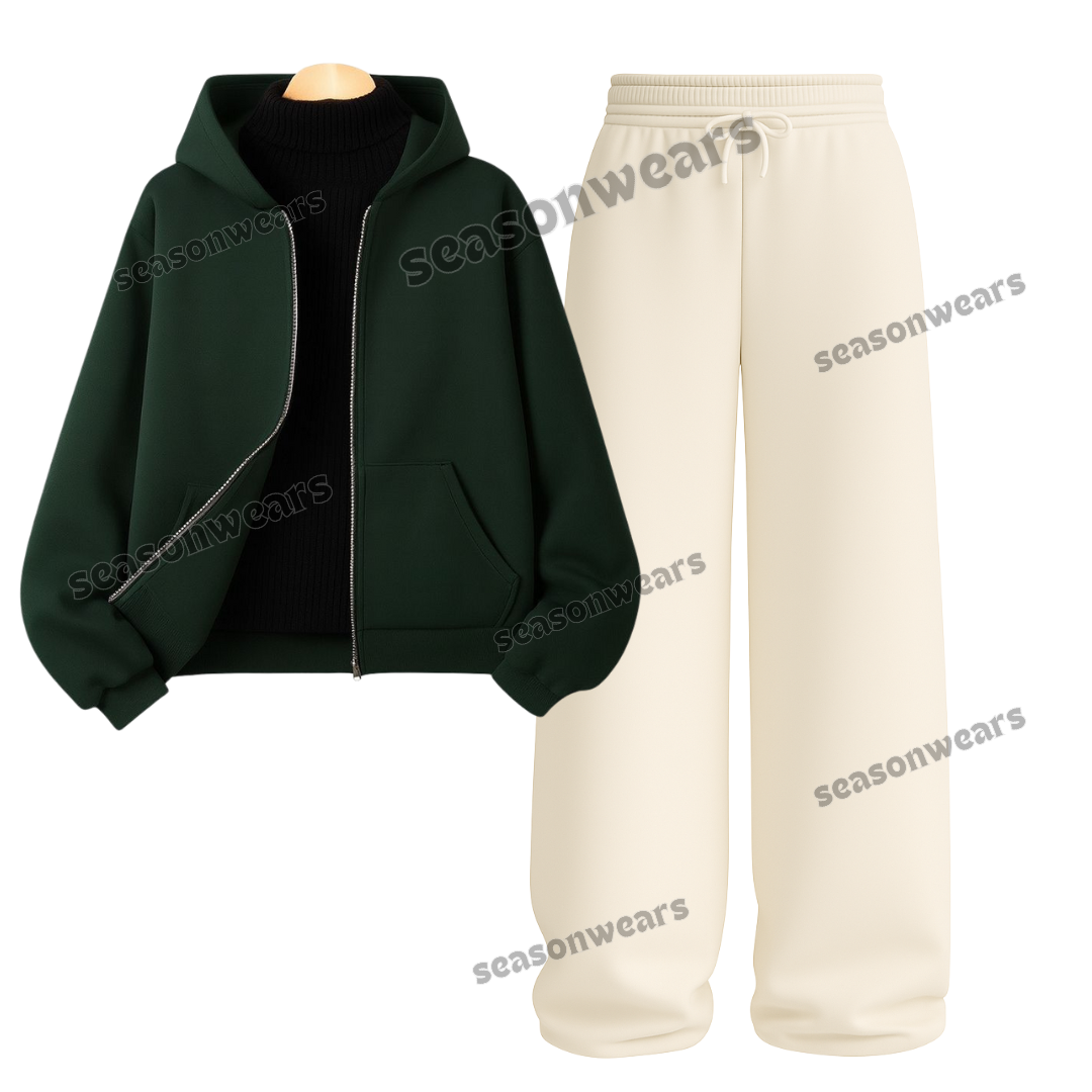 Straight Leg Trouser With Darkgreen Zipper & Black Highneck