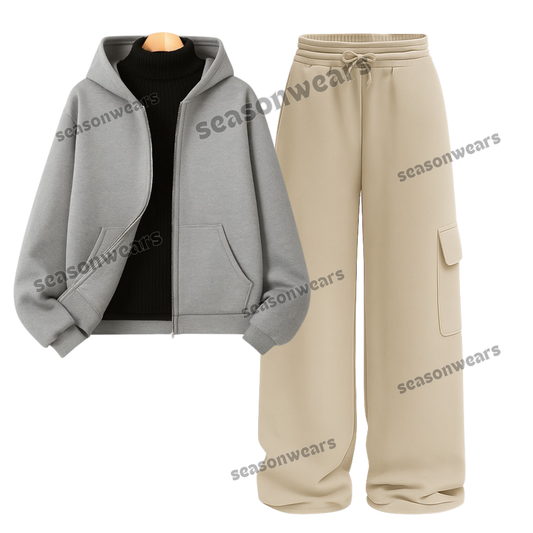 Straight Leg Cargo With Lightgrey Zipper & Black Highneck