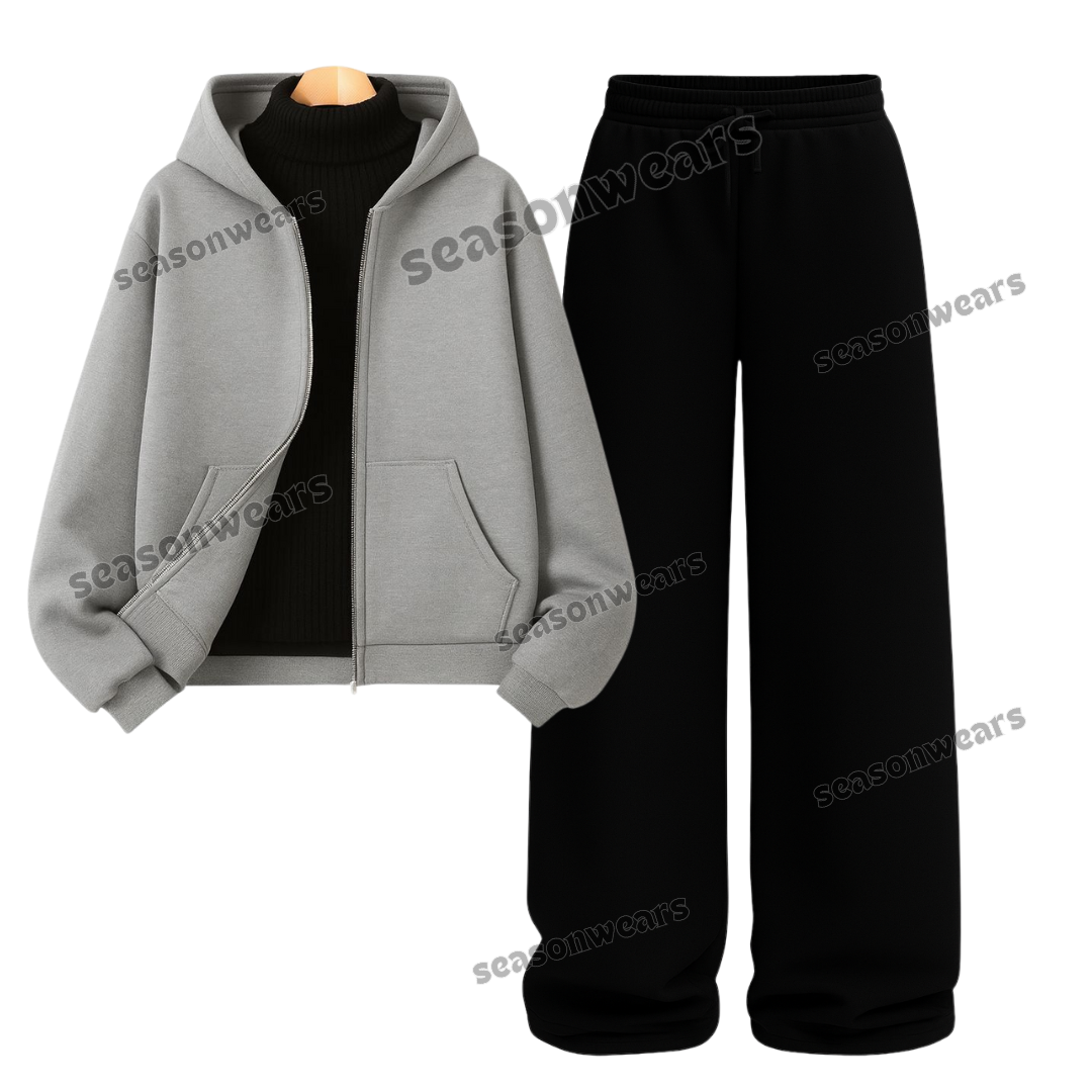 Straight Leg Trouser With Light greyZipper & Black Highneck
