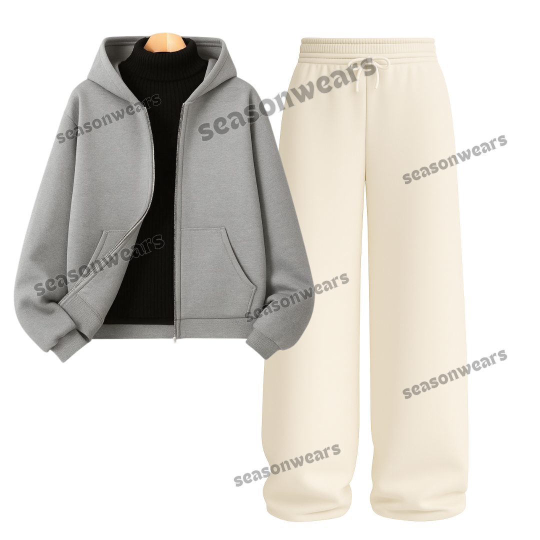 Straight Leg Trouser With Light greyZipper & Black Highneck