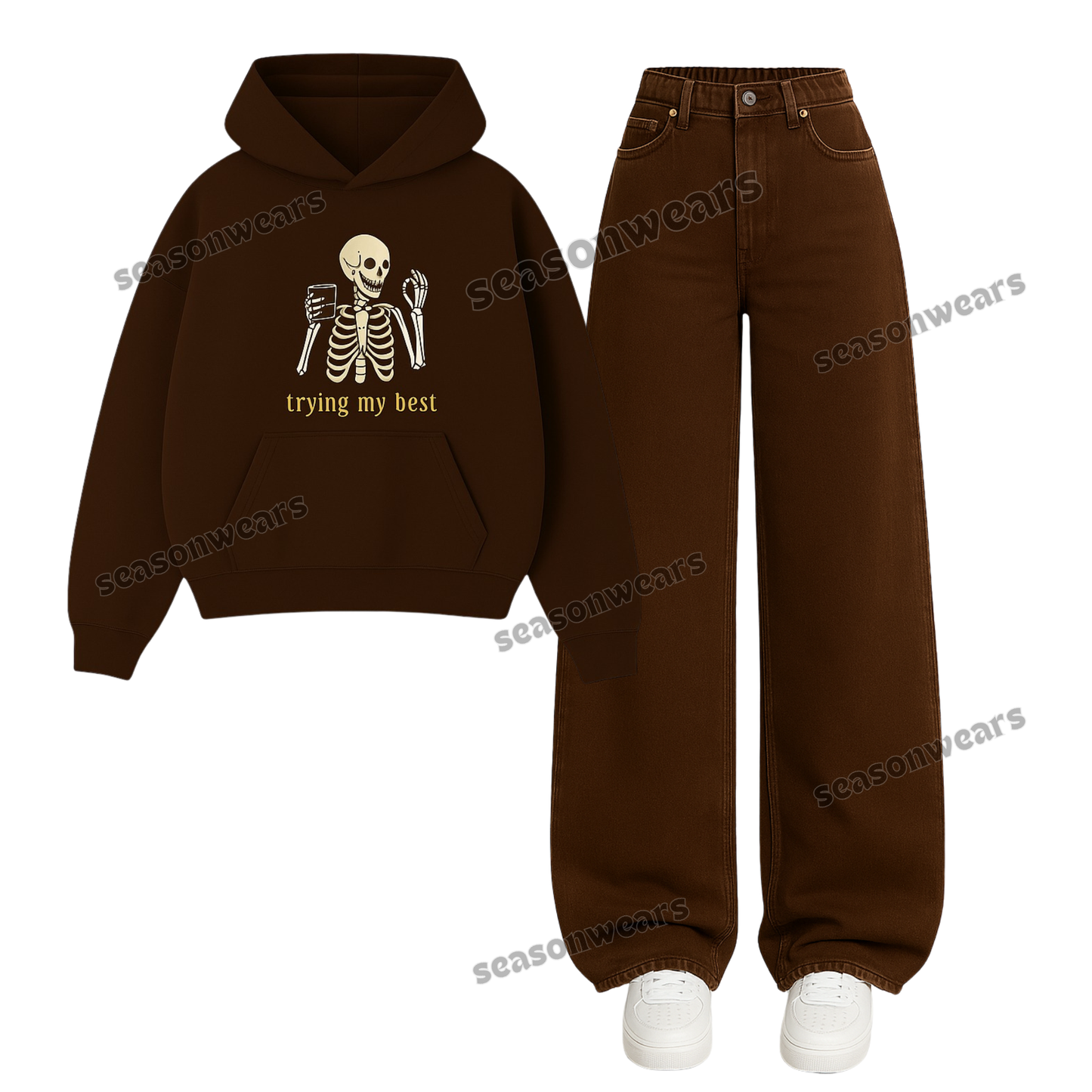 Baggy Jeans With Trying My Best Hoodie