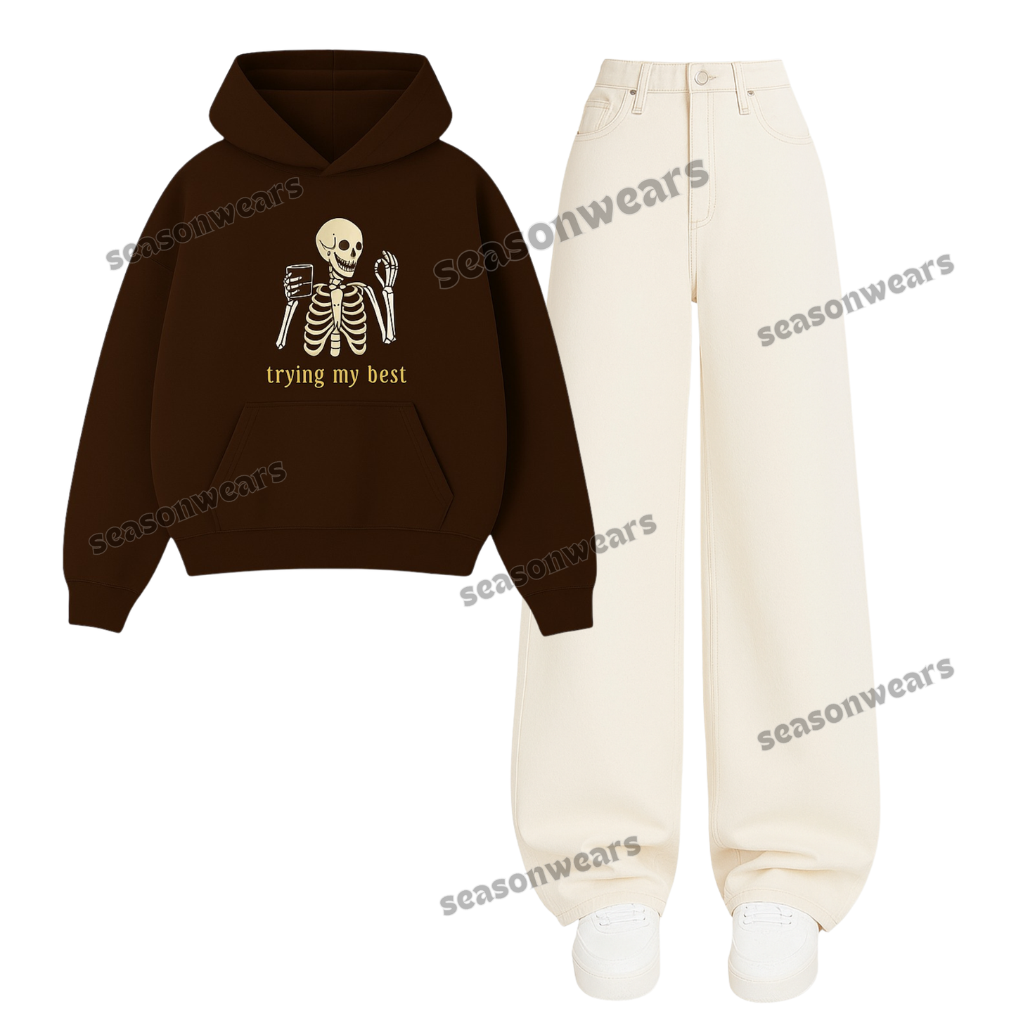 Baggy Jeans With Trying My Best Hoodie