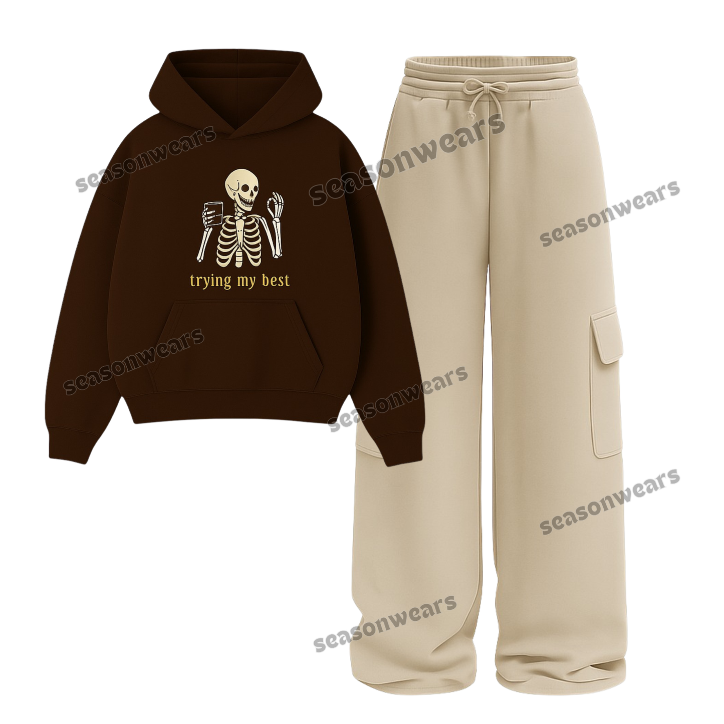 Straight Leg Cargo With Trying My Best Hoodie