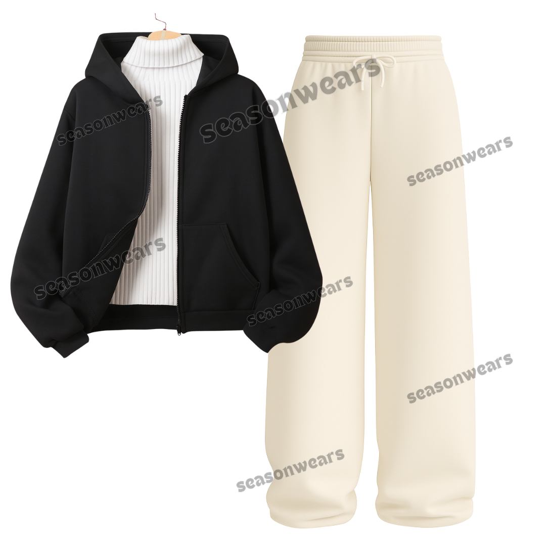 Straight Leg Trouser With Black Zipper & White Highneck