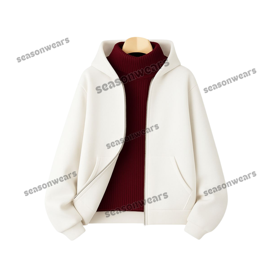White Fleece Zipper With Highneck