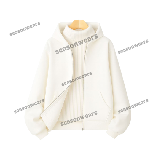 White Fleece Zipper With Highneck