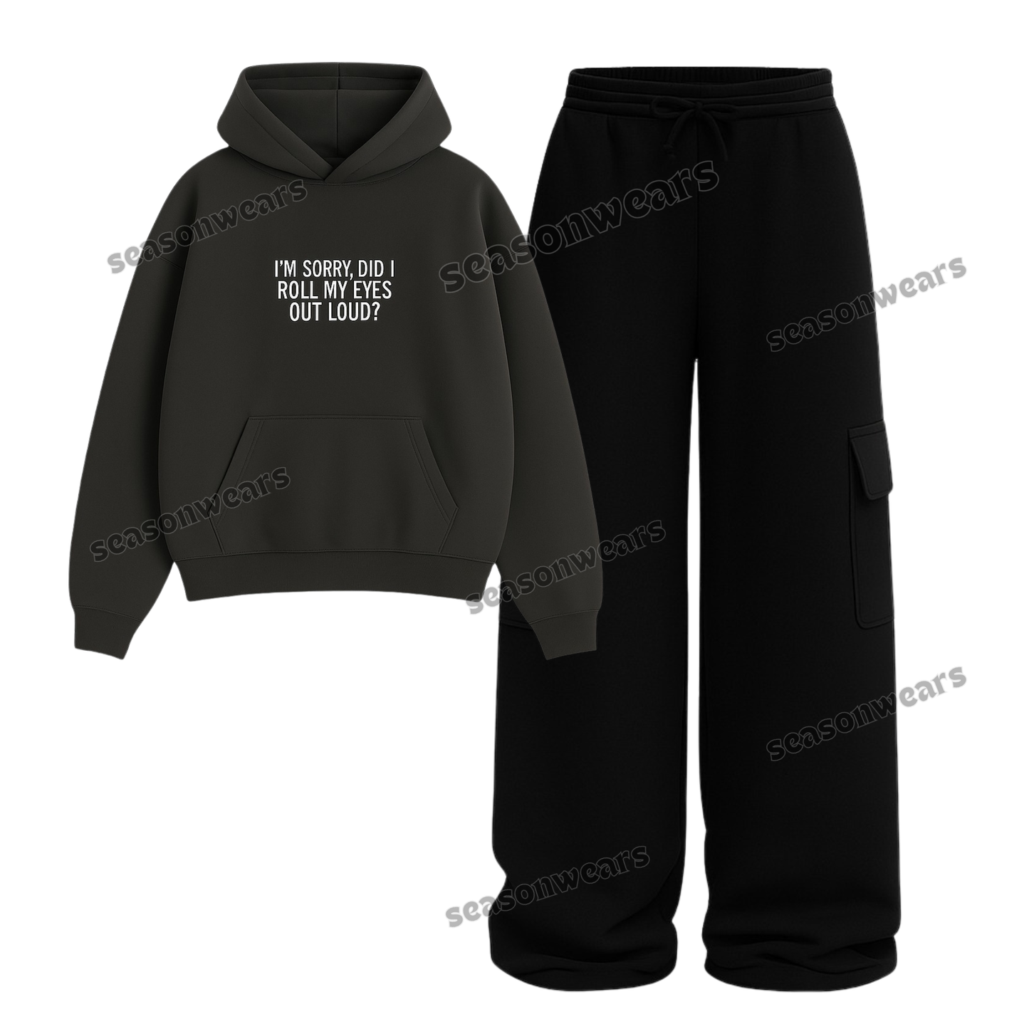 Straight Leg Cargo With Rolling My Eyes Hoodie