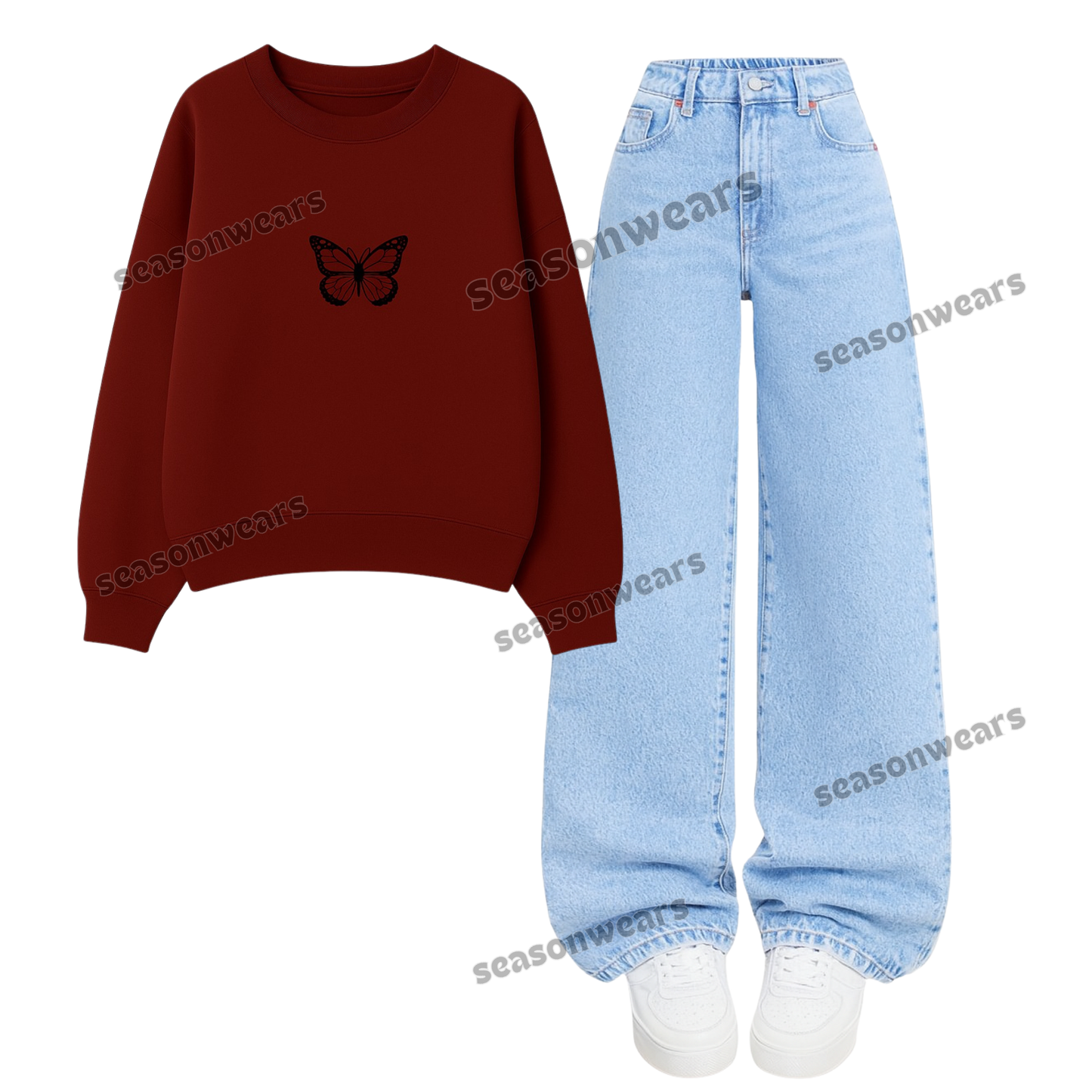 Baggy Jeans With Butterfly Sweatshirt