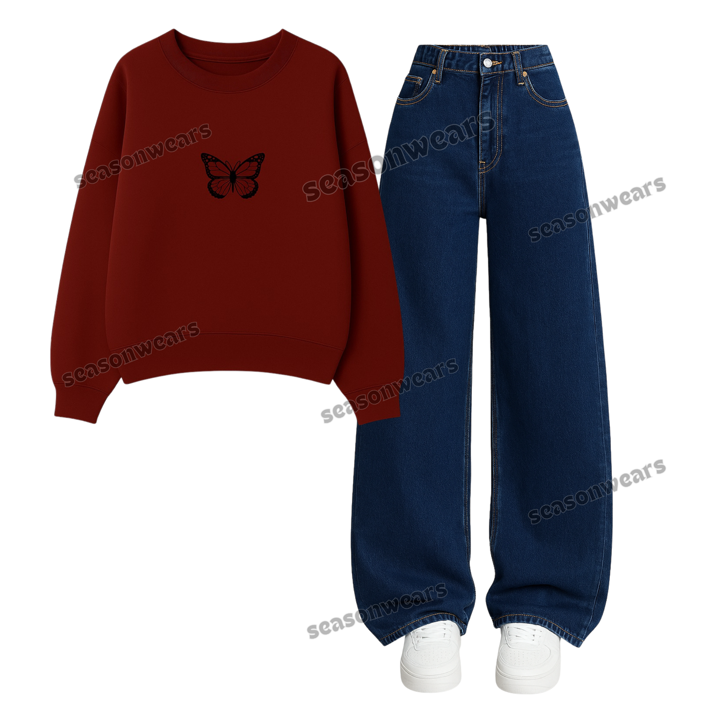 Baggy Jeans With Butterfly Sweatshirt