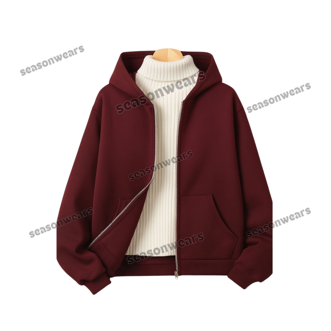 Maroon Fleece Zipper With Highneck