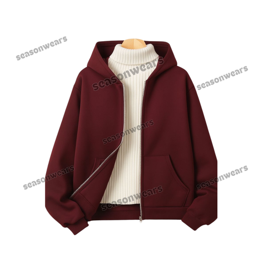 Maroon Fleece Zipper With Highneck