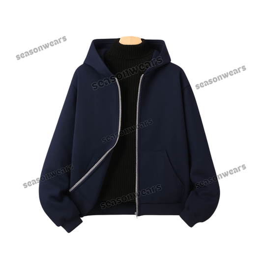 Navy Blue Fleece Zipper With Highneck