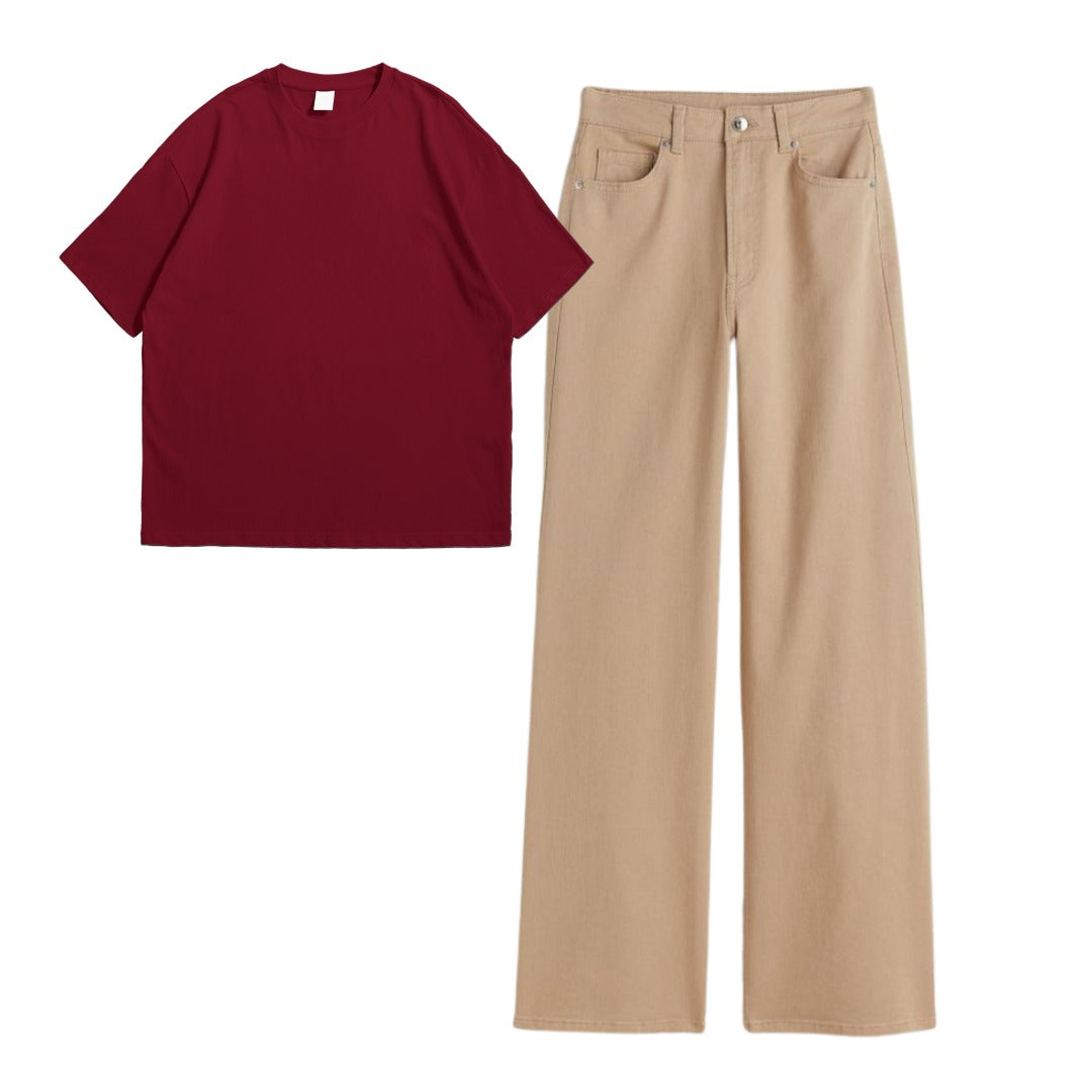Maroon Oversize  Tee With Jeans