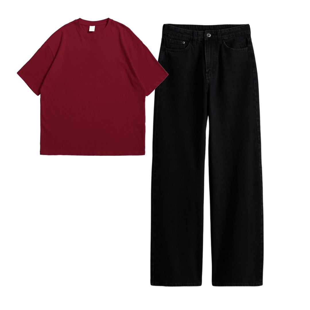 Maroon Oversize  Tee With Jeans