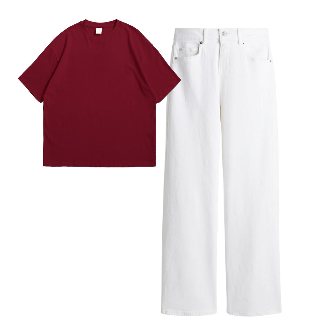 Maroon Oversize  Tee With Jeans