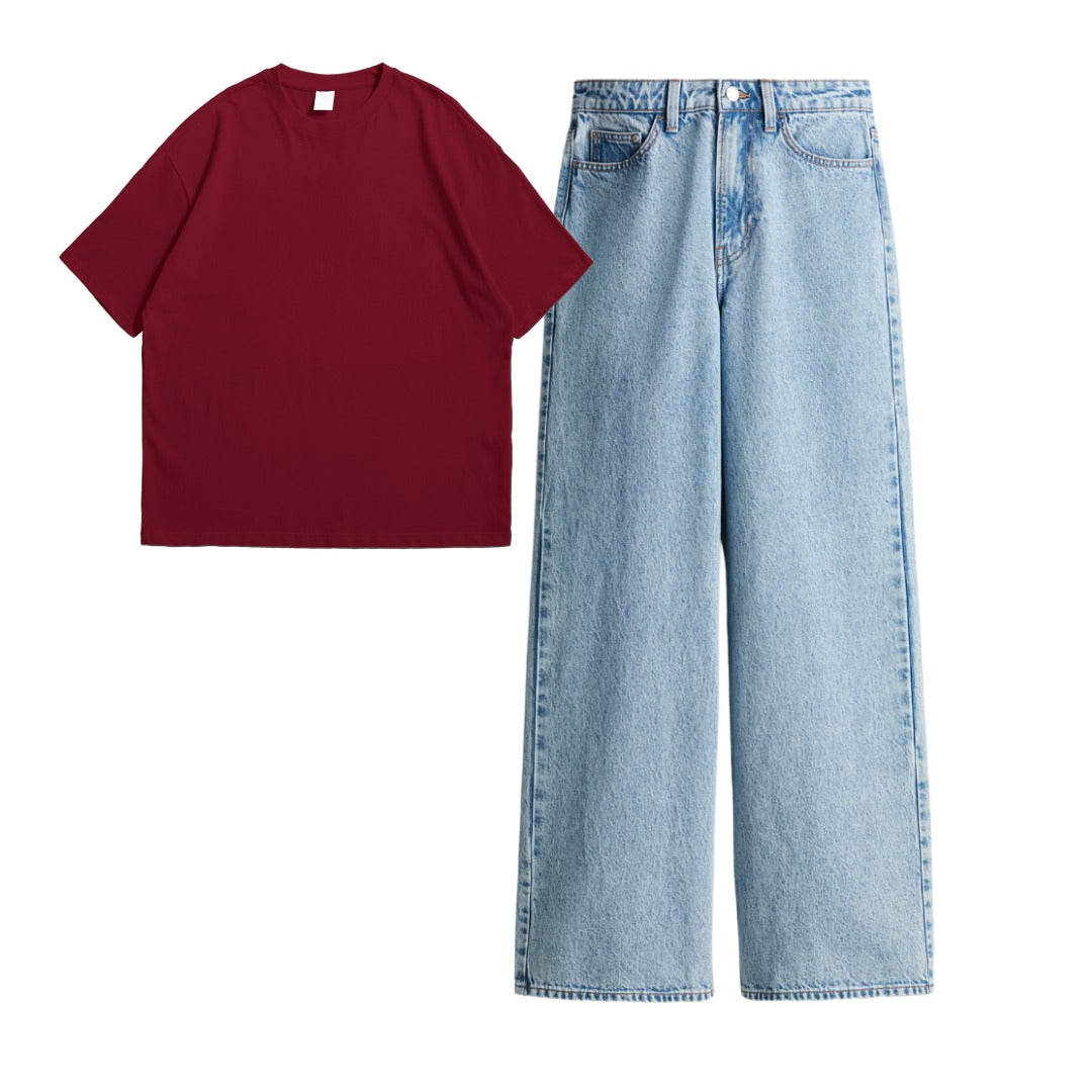Maroon Oversize  Tee With Jeans
