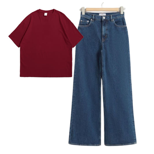Maroon Oversize  Tee With Jeans