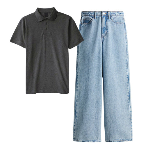 Charocoal Grey Polo Tee With Jeans