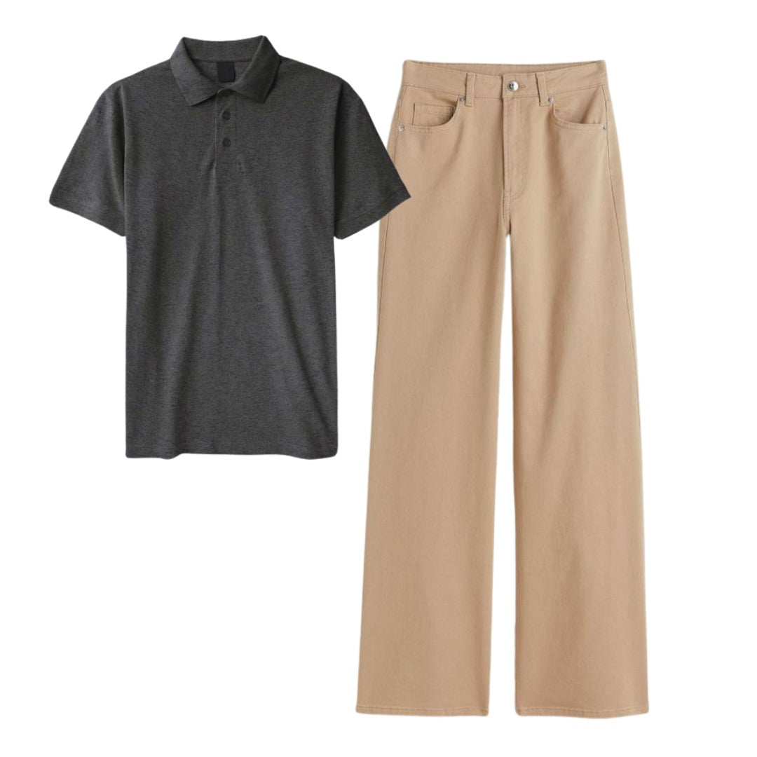 Charocoal Grey Polo Tee With Jeans