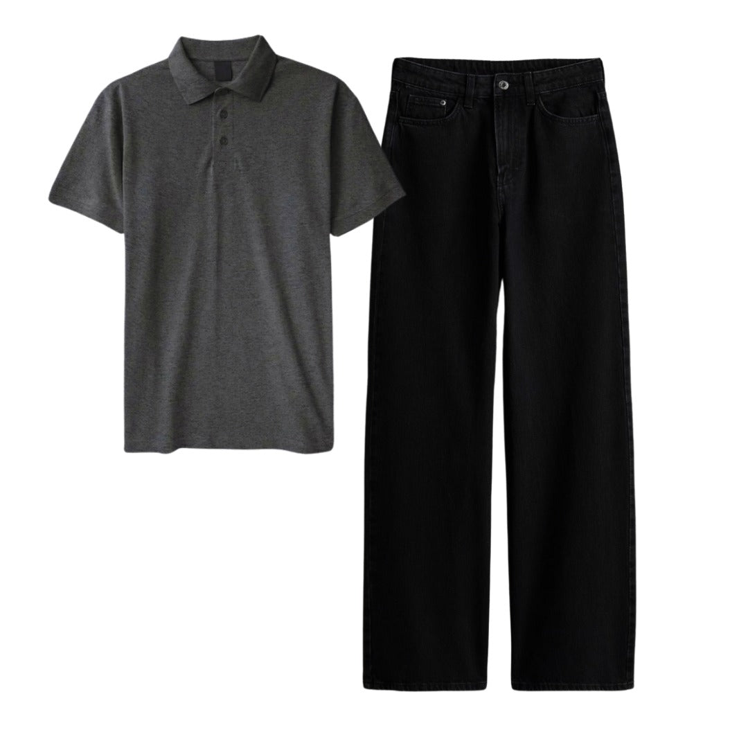 Charocoal Grey Polo Tee With Jeans
