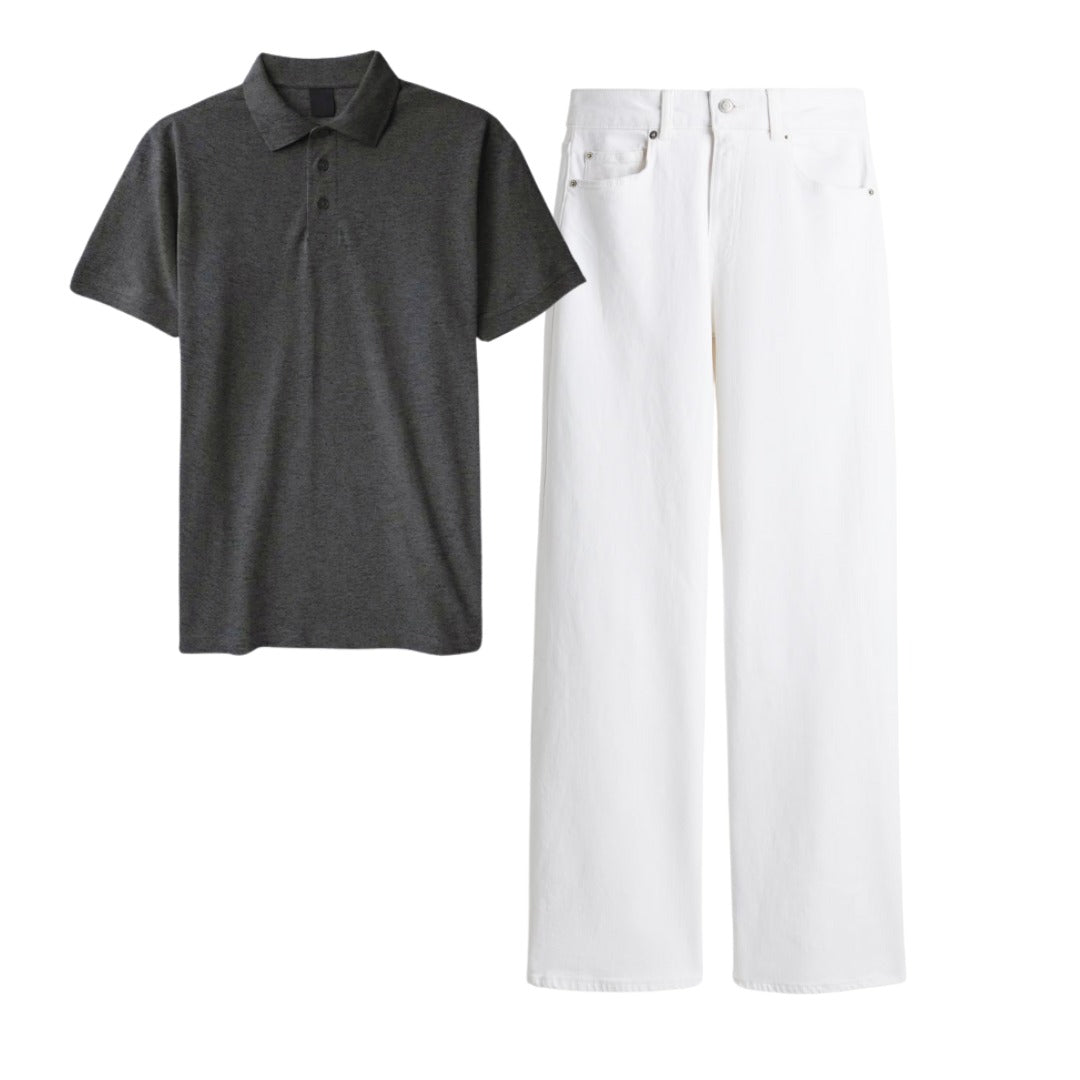 Charocoal Grey Polo Tee With Jeans