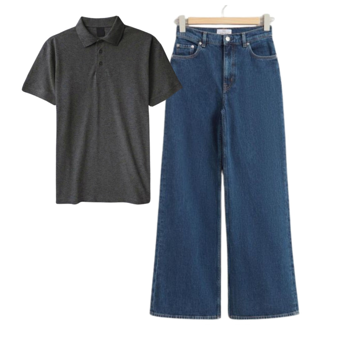 Charocoal Grey Polo Tee With Jeans