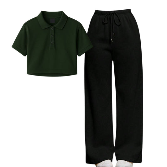 Dark Green Crop Polo With Black  Flapper Fusion