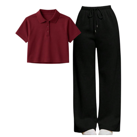 Maroon Crop Polo With Black  Flapper Fusion