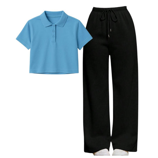 Sky Blue Crop Polo With Black  Flapper Fusion