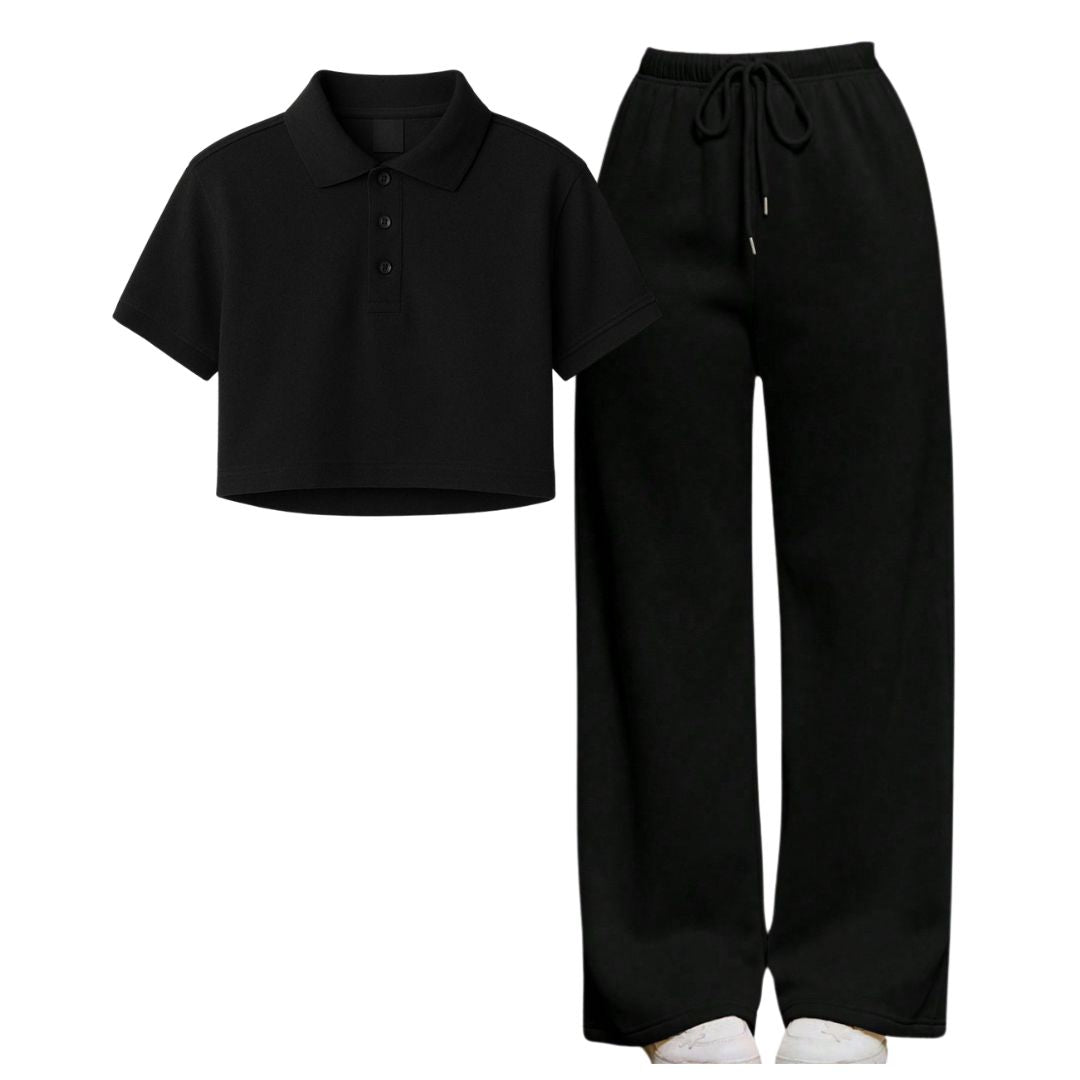 Black Crop Polo With Black  Flapper Fusion