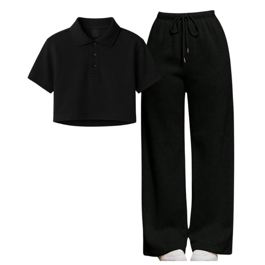 Black Crop Polo With Black  Flapper Fusion