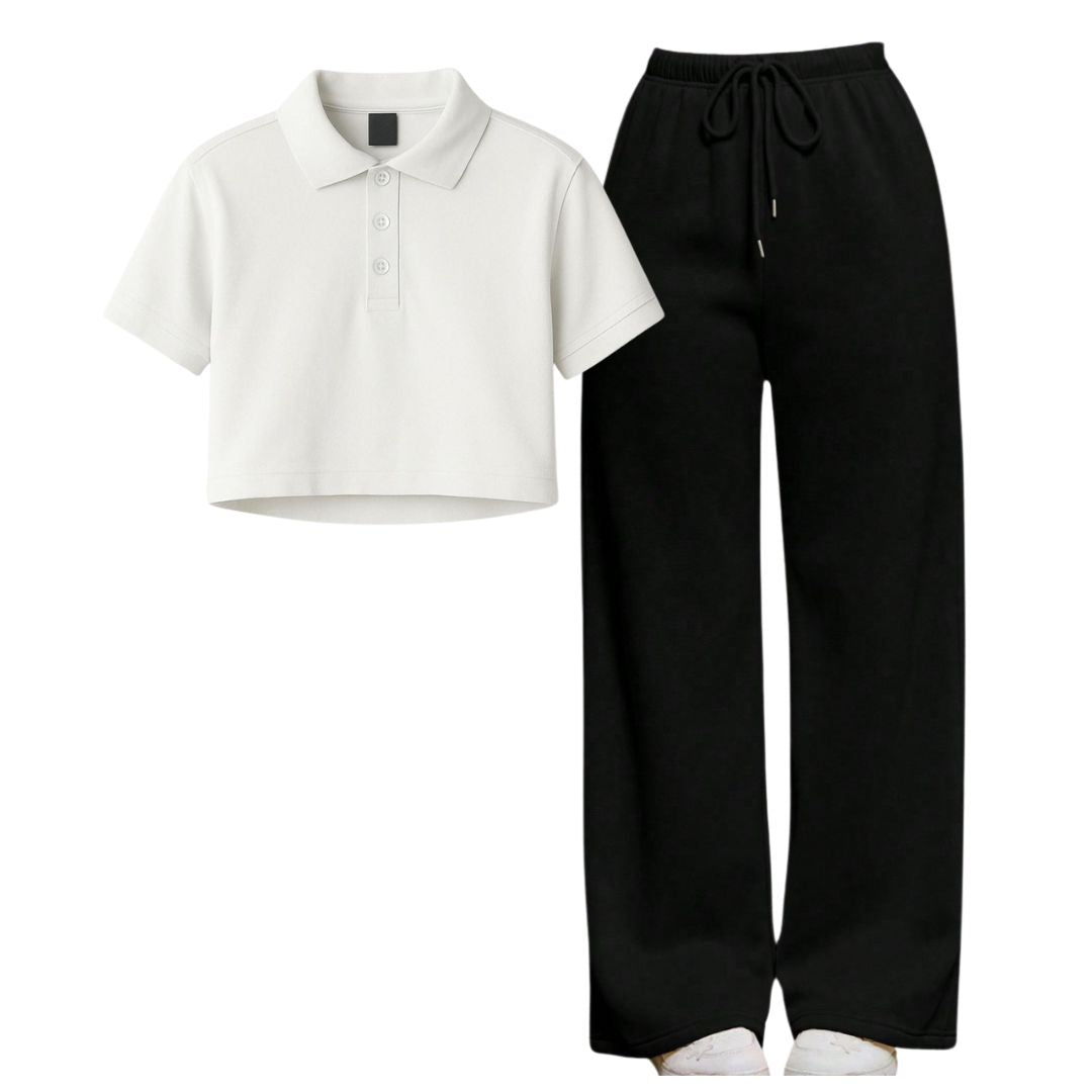 White Crop Polo With Black  Flapper Fusion