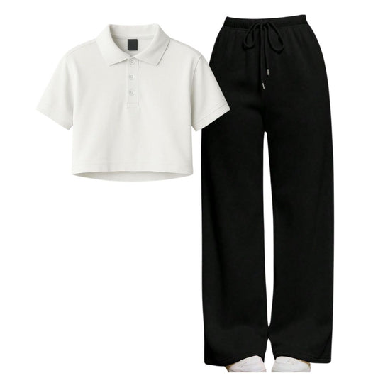 White Crop Polo With Black  Flapper Fusion