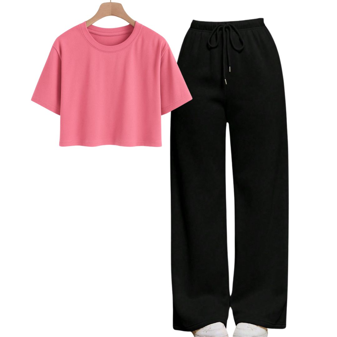 Pink Crop Tee With Black Flapper Fusion
