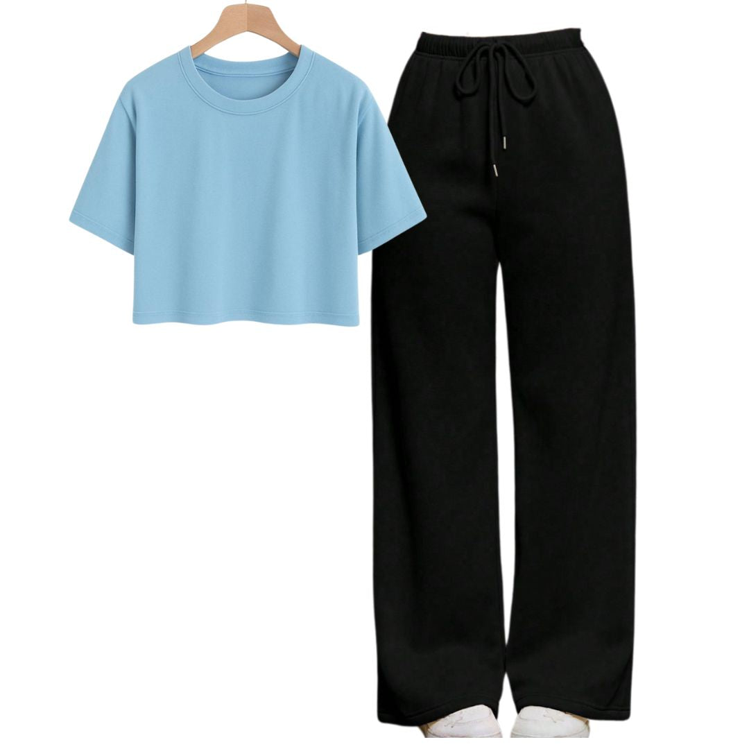 Sky Blue Crop Tee With Black Flapper Fusion