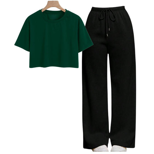 Dark Green Crop Tee With Black Flapper Fusion
