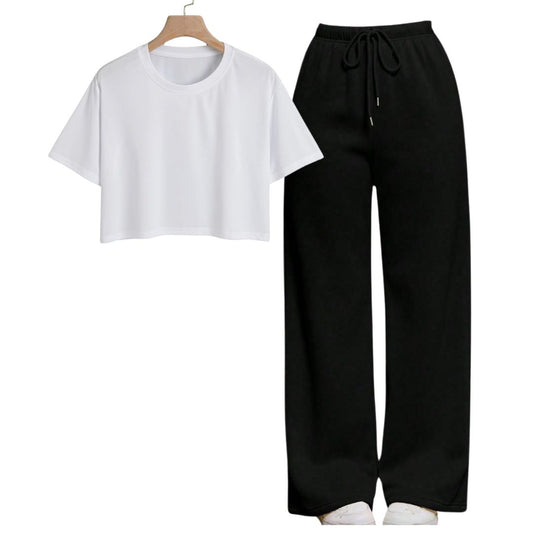 White Crop Tee With Black Flapper Fusion